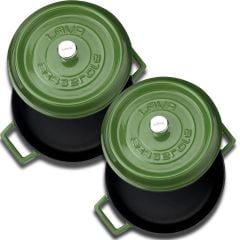 Lava Döküm Yuvarlak Derin ve Sığ İkili Tencere Seti Yeşil