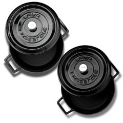 Lava Döküm 24 cm Yuvarlak Derin ve Sığ İkili Tencere Seti Siyah