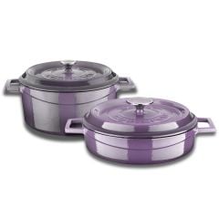 Lava Döküm 24 cm Yuvarlak Derin ve Sığ 5 Parça Tencere Seti Mor