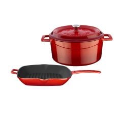 Lava Döküm Trendy İkili Tencere Tava Seti Kırmızı