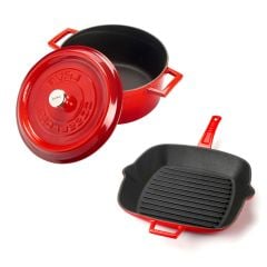 Lava Döküm Trendy İkili Tencere Tava Seti Kırmızı