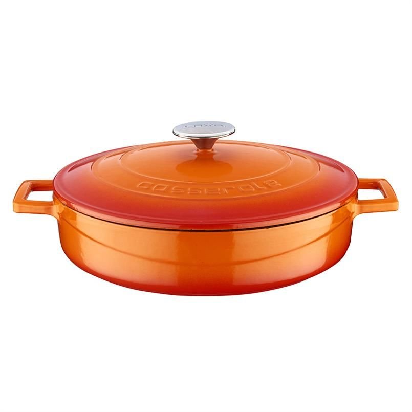 Lava Döküm Çok Amaçlı Yayvan Tencere Çap(Ø)28 cm. Folk Serisi - Turuncu