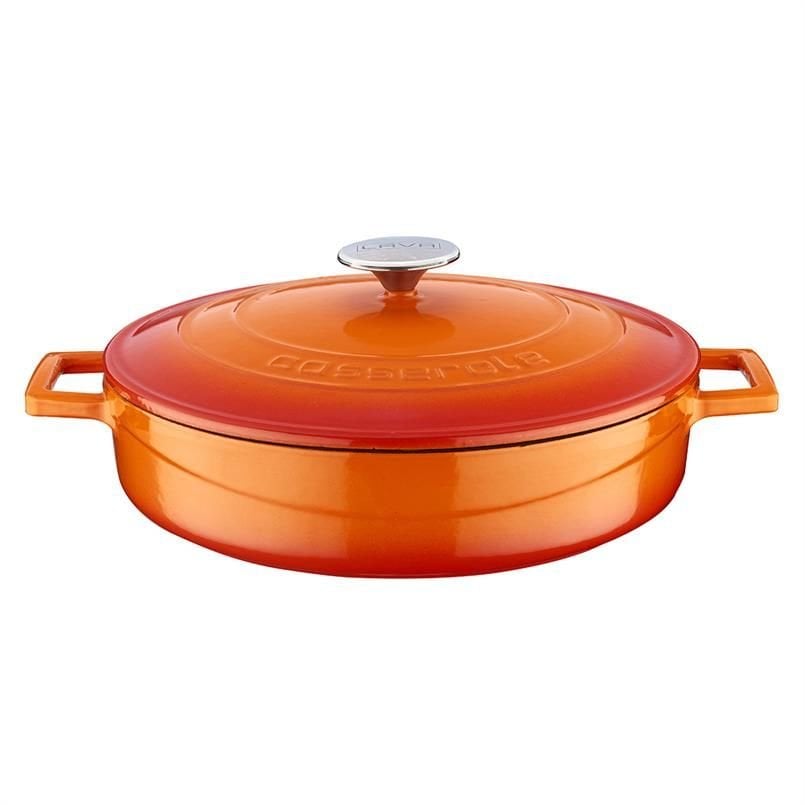 Lava Döküm Çok Amaçlı Yayvan Tencere Çap(Ø)28 cm. Folk Serisi - Turuncu