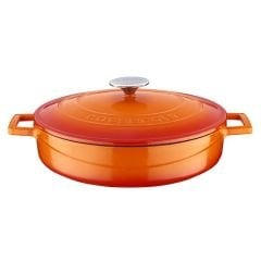 Lava Döküm Çok Amaçlı Yayvan Tencere Çap(Ø)28 cm. Folk Serisi - Turuncu