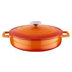 Lava Döküm Çok Amaçlı Yayvan Tencere Çap(Ø)28 cm. Folk Serisi - Turuncu