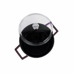 Lava Döküm Yuvarlak Tencere Çap(Ø)24cm. Cam Kapaklı. Glaze Lila