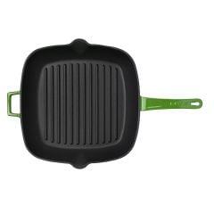 Lava Döküm Kare Izgara Tavası Ölçü 28x28cm. Cam Kapaklı Döküm Demir Yekpare Saplı