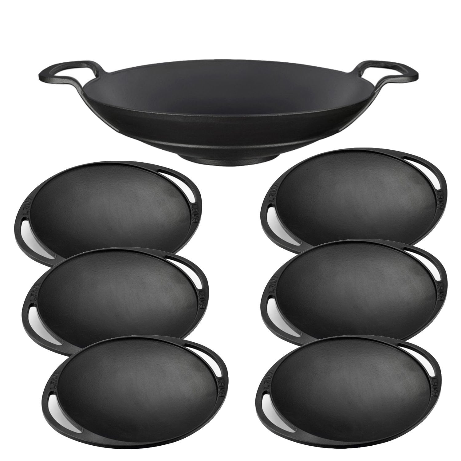 Lava Döküm Yedili Saç Kavurma Seti Silikon Tutacak ve Ahşap Kaşık Hediyeli