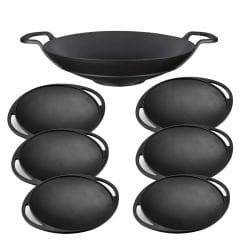 Lava Döküm Yedili Saç Kavurma Seti Silikon Tutacak ve Ahşap Kaşık Hediyeli