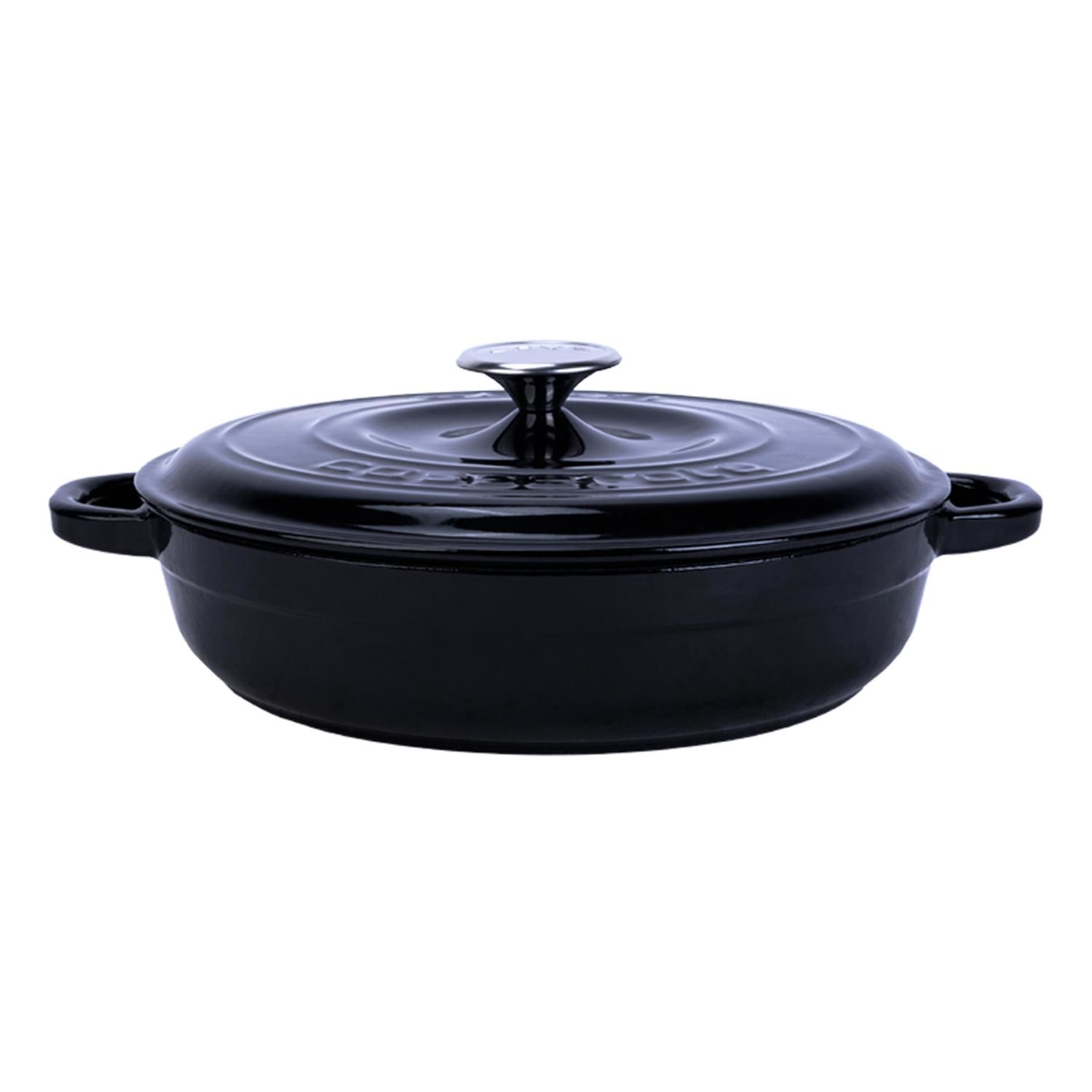 Lava Cast Multi-Purpose Flat Pot New Heritage Series Diameter (Ø)28cm. - Black