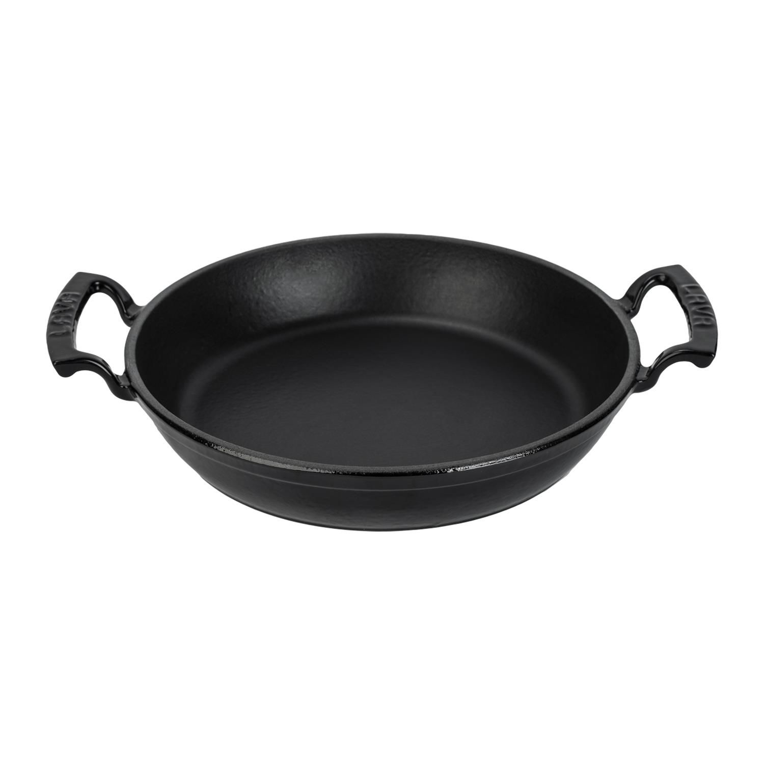 Lava Döküm Yuvarlak Sahan Çap(Ø)24cm.  Döküm Demir Yekpare Çift Kulplu - Siyah