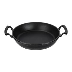 Lava Döküm Yuvarlak Sahan Çap(Ø)24cm.  Döküm Demir Yekpare Çift Kulplu - Siyah