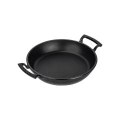 Lava Döküm Yuvarlak Sahan Çap(Ø)24cm.  Döküm Demir Yekpare Çift Kulplu - Siyah