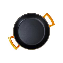 Lava Döküm Yuvarlak Sahan  Çap(Ø)24cm. Döküm Demir Yekpare Çift Kulplu - Turuncu