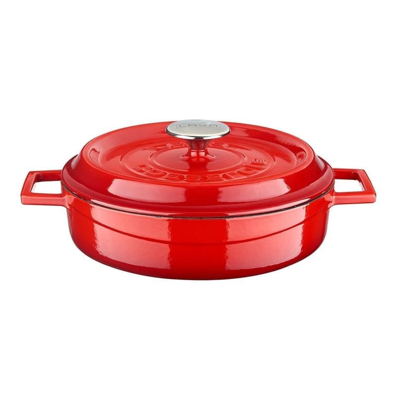 Lava Döküm Çok Amaçlı Yayvan Tencere Çap(Ø)24cm. Döküm Demir Yekpare Kulplu Edition Serisi - Kırmızı