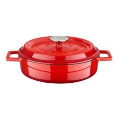 Lava Döküm Çok Amaçlı Yayvan Tencere Çap(Ø)24cm. Döküm Demir Yekpare Kulplu Edition Serisi - Kırmızı