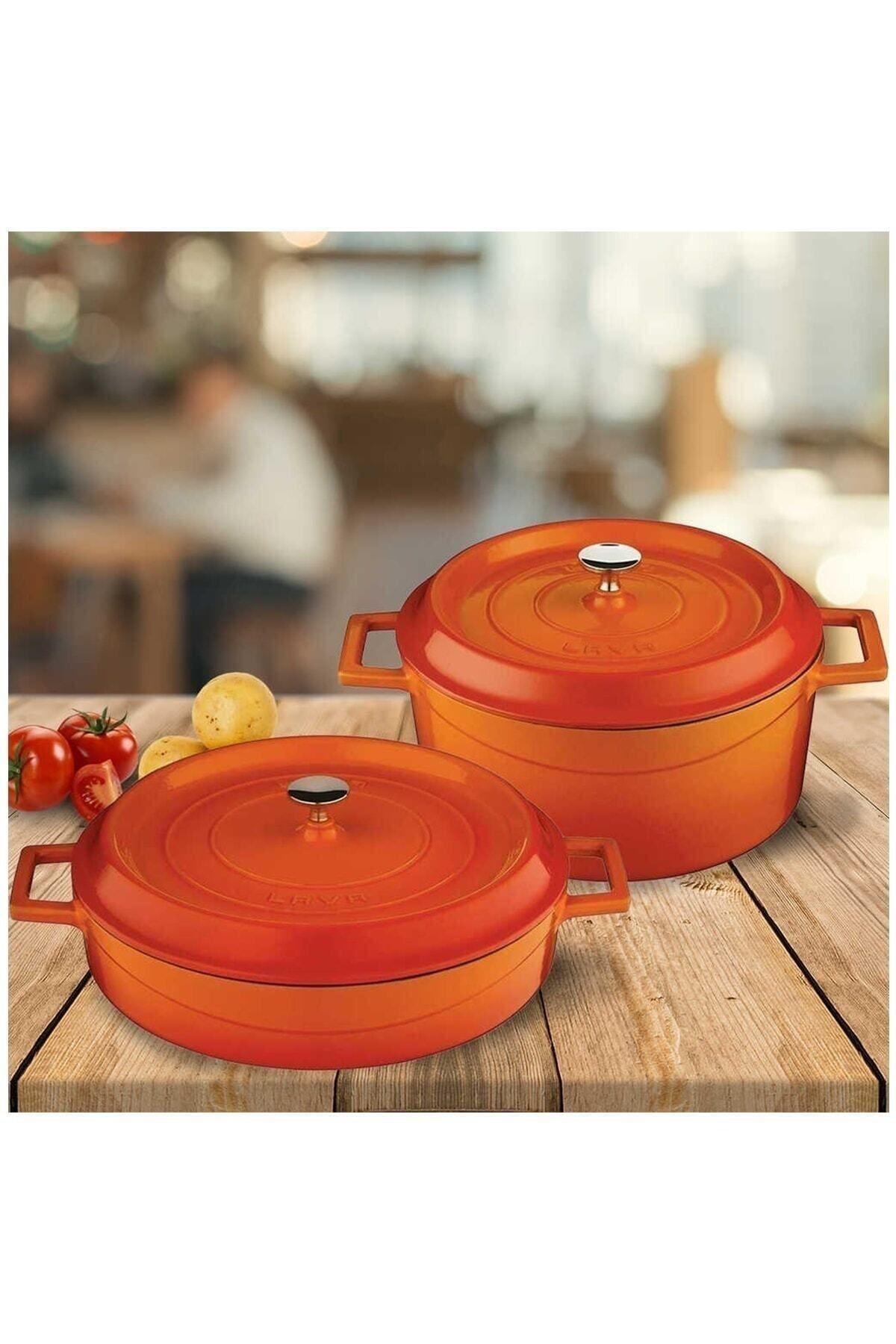 Lava Döküm İkili Tencere Seti 24 cm Derin + 28 cm Yayvan Tencere