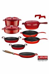 Döküm 9 Parça Tencere Tava Seti Trendy-finalonline - Kırmızı