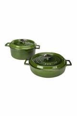 Premium 24 cm deep - 28 cm shallow 2-piece Majolik Green Pot Set