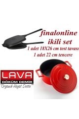 Finalonline Ikili Döküm Seti Tost Tavası+22 Cm Tencere Tava+tencere