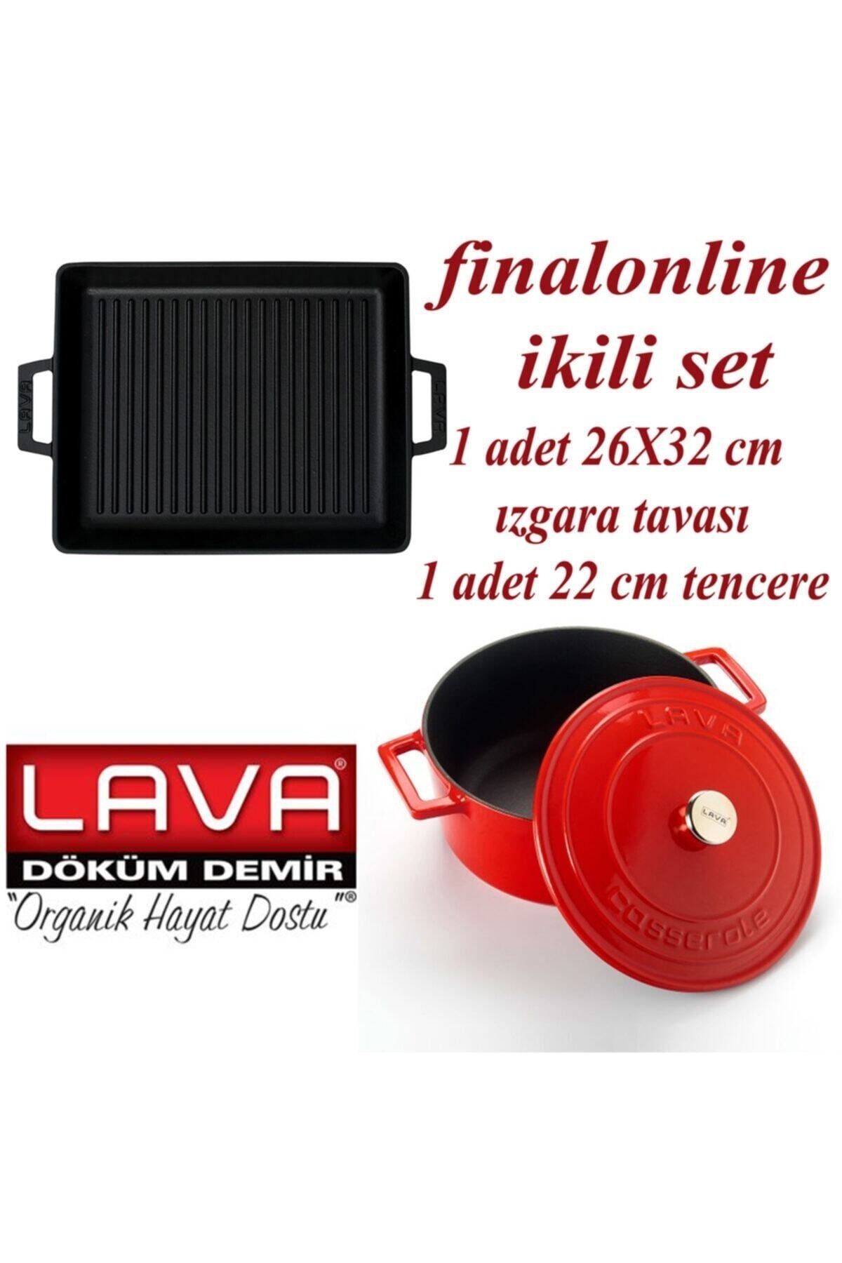 Finalonline Ikili Döküm Seti 26x32 Cm Izgara Tavası+22 Cm Tencere Garantili Tava+tencere